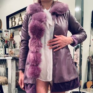 Lilac pleather & fur coat